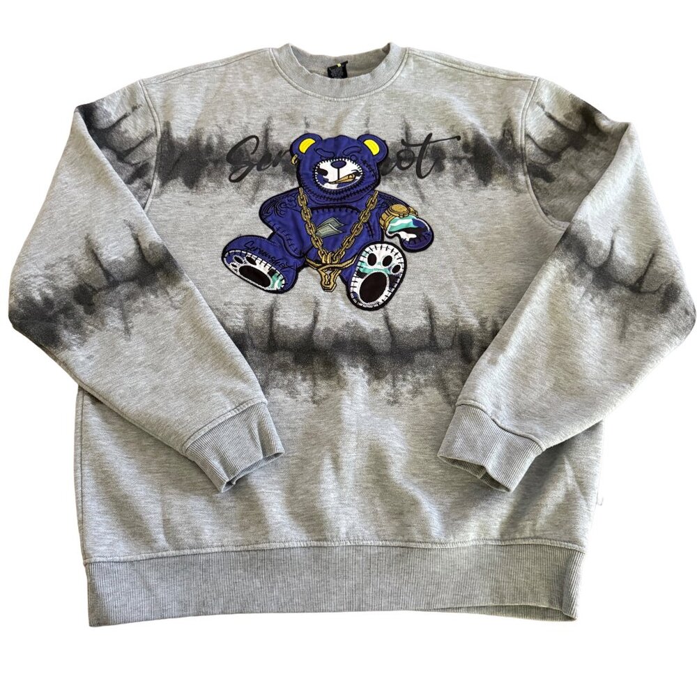 Rare Screenshot Men's 2XL Gray Tie Dye Teddy Bear Fleece Lined Sweatshirt